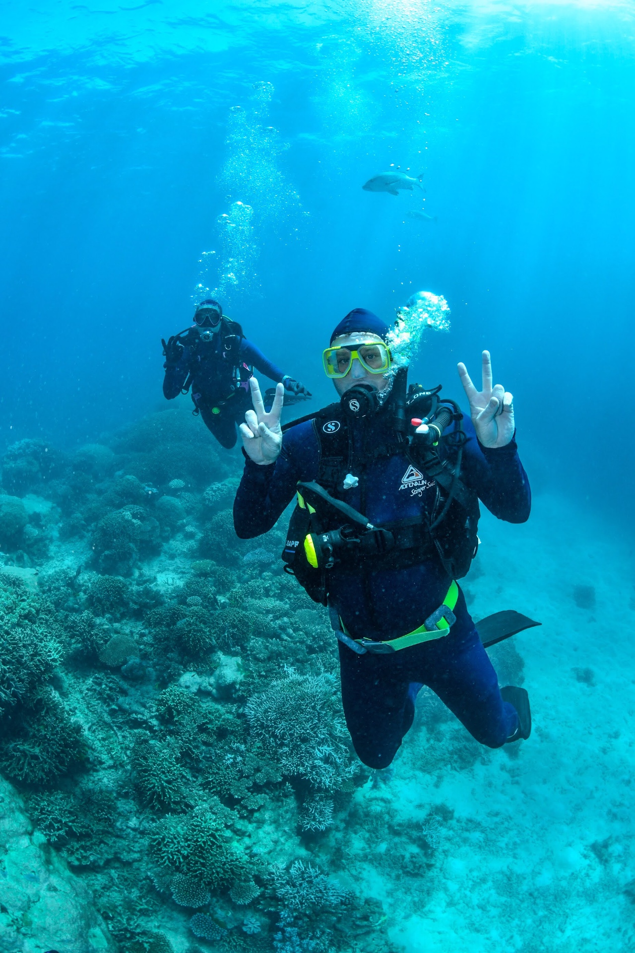 Byron scuba diving on the reef.